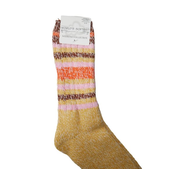 Worlds Softest Socks Ragg Crew Socks - Honey Stripe 6-11 Valentines Day Gift NWT - Picture 3 of 5